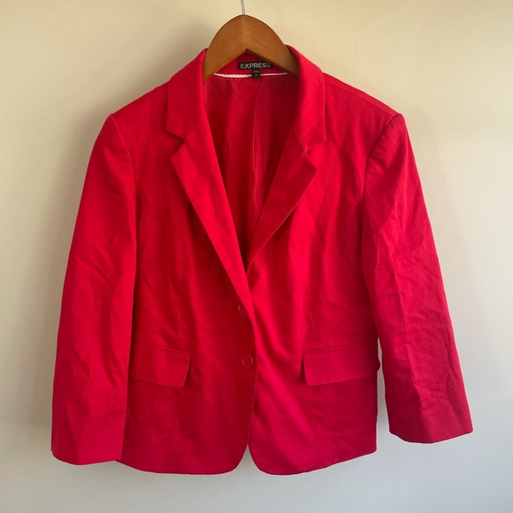 Red express button down blazer, size 10 - Picture 1 of 15